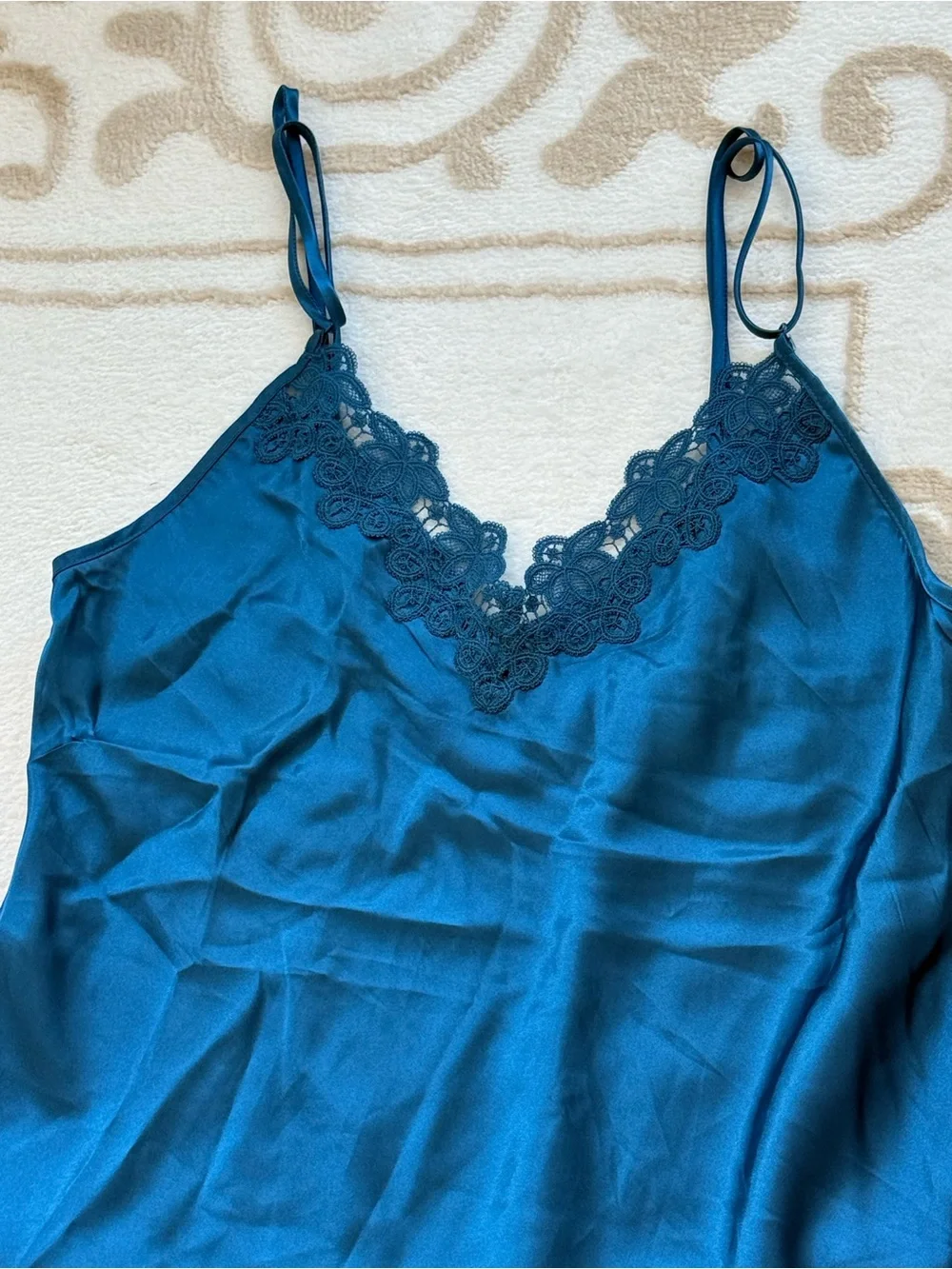 Linea Donatella Teal Lace-Trim Satin Cami & Short Set